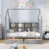 Wooden Full Size House Bed with 2 Drawers,Kids Bed with Storage Shelf, Gray(Expected Arrival Time: 5.15) - as picture