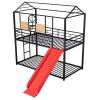 Metal Bunk Bed ,Metal Housebed With Slide,Three Colors Available.(Black with Red Slide) - as picture