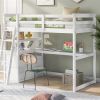 Twin Size Loft Bed with Desk and Shelves, Two Built-in Drawers, White - as picture