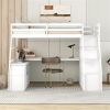 Twin Size Loft Bed with 7 Drawers 2 Shelves and Desk - White - as picture
