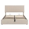 Queen size Upholstered Platform bed with a Hydraulic Storage System - Beige - as picture