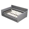 Full Size Upholstered daybed with Trundle and Wood Slat Support, Gray - as picture