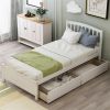 Twin Platform Storage Bed Wood Bed Frame with Two Drawers and Headboard, White - as picture