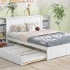 Queen Size Storage Platform Bed with Pull Out Shelves and Twin XL Size Trundle, White - as picture