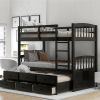 Wood Bunk Bed with Trundle and Drawers, Espresso - as picture