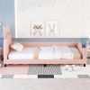 Twin Size Upholstered Daybed with Carton Ears Shaped Headboard, Pink - as picture