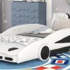 Twin Size Race Car-Shaped Platform Bed with Wheels, White - as picture