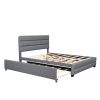 Queen Upholstered Platform Bed with Twin Size Trundle and Two Drawers,Grey - as picture