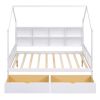Wooden Full Size House Bed with 2 Drawers,Kids Bed with Storage Shelf, White(Expected Arrival Time: 5.15) - as picture