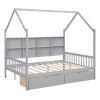 Wooden Full Size House Bed with 2 Drawers,Kids Bed with Storage Shelf, Gray(Expected Arrival Time: 5.15) - as picture
