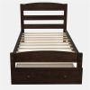 Platform Twin Bed Frame with Storage Drawer and Wood Slat Support No Box Spring Needed, Espresso - as picture