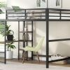 Full Size Metal Loft Bed with Built-in Desk and Storage Shelves, Black - as picture