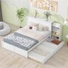 Queen Size Storage Platform Bed with Pull Out Shelves and Twin XL Size Trundle, White - as picture