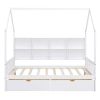 Wooden Full Size House Bed with 2 Drawers,Kids Bed with Storage Shelf, White(Expected Arrival Time: 5.15) - as picture