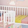 Twin Size Wood Floor Bed Frame with Fence and Door, White - as picture