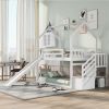 House Bunk Bed with Convertible Slide,Storage Staircase,White - as picture