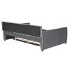 Full Size Upholstered daybed with Trundle and Wood Slat Support, Gray - as picture