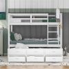 Wood Bunk Bed with Trundle and Drawers,White - as picture