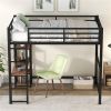Full Size Metal Loft Bed with Built-in Desk and Storage Shelves, Black - as picture