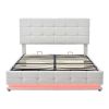 Tufted Upholstered Platform Bed with Hydraulic Storage System,Queen Size PU Storage Bed with LED Lights and USB charger, White - as picture