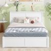 Queen Size Storage Platform Bed with Pull Out Shelves and Twin XL Size Trundle, White - as picture
