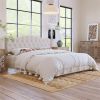 Upholstered Platform Bed with Saddle Curved Headboard and Diamond Tufted Details, King, Beige - as picture